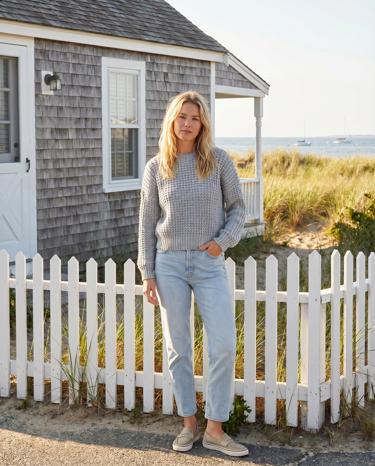 Grey Waffle Knit Sweater