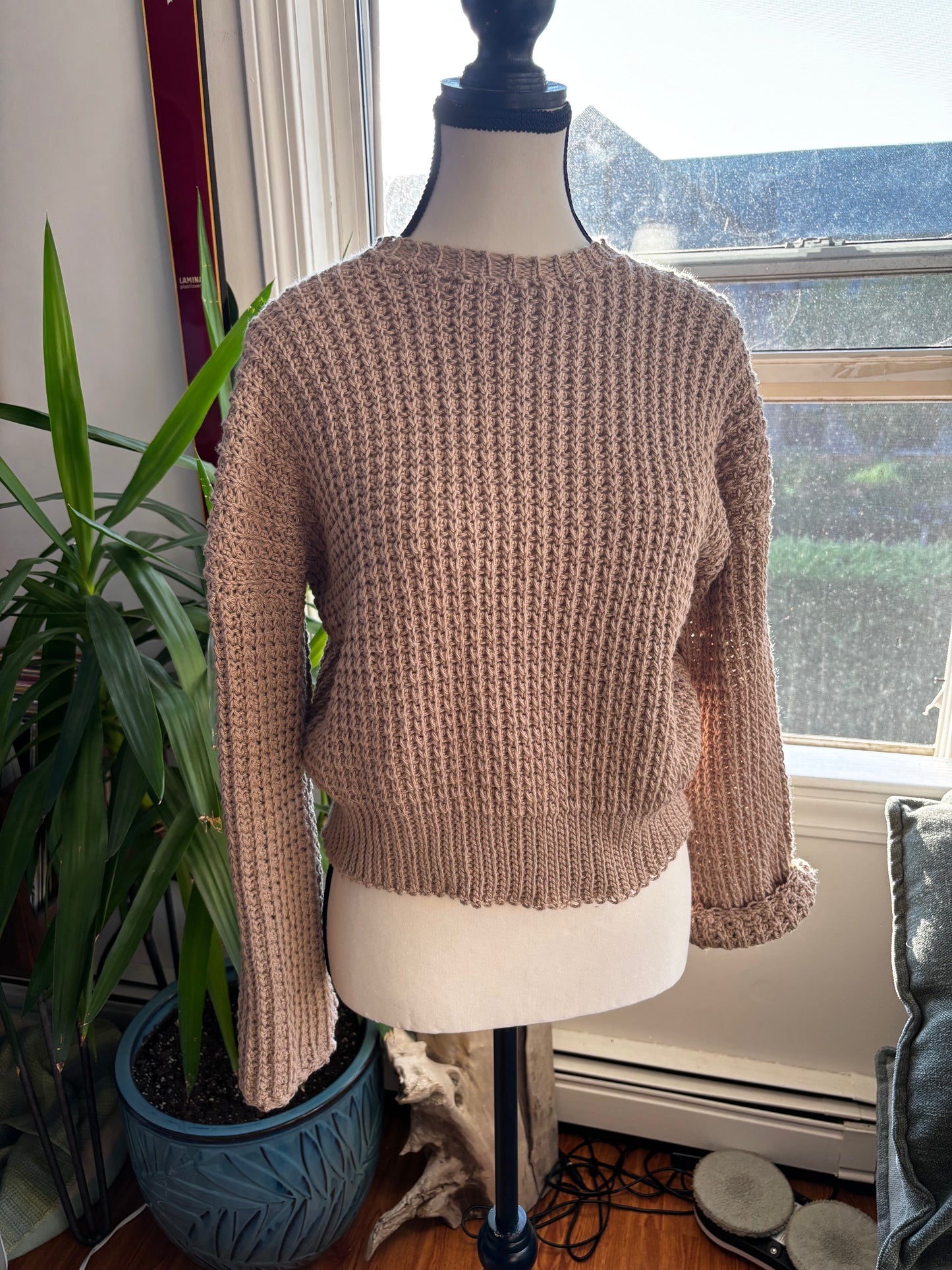 Beige Waffle Stitch Sweater