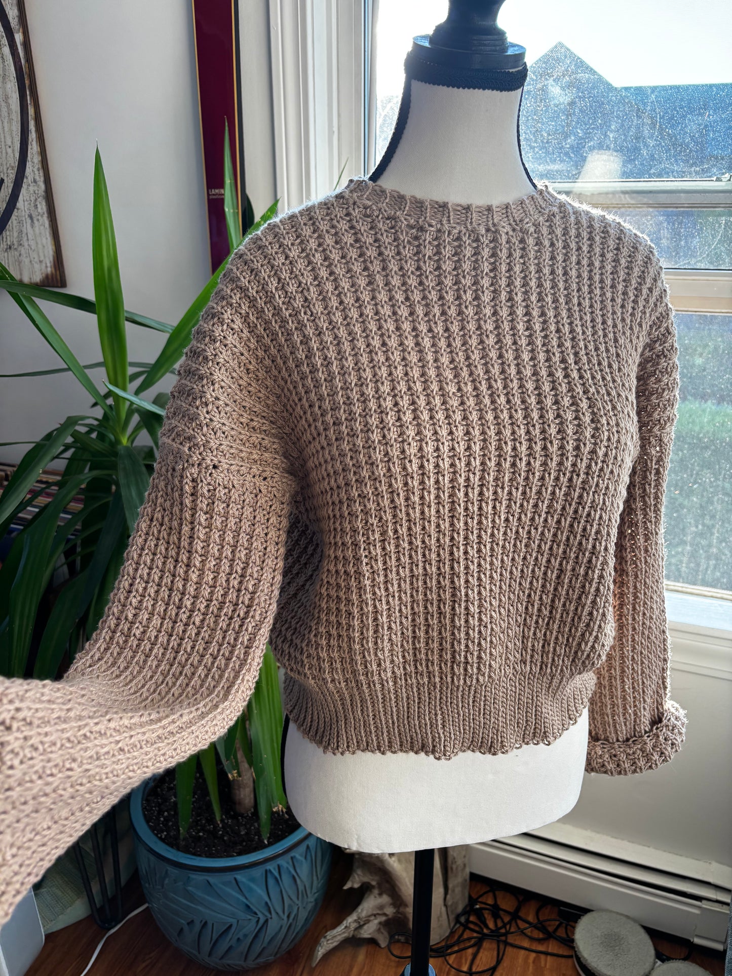 Beige Waffle Stitch Sweater